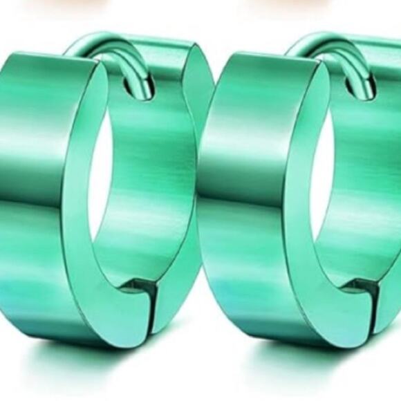 Green Huggie Hinged hoop earrings - Picture 1 of 1